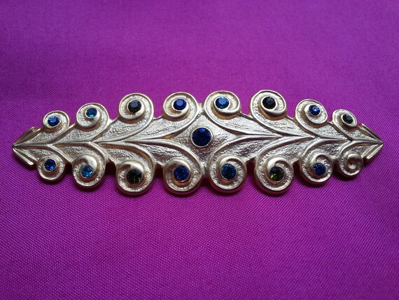 Elegant vintage bar brooch, gold tone with sparkl… - image 2