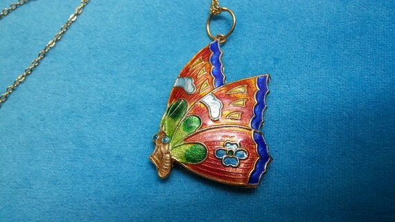 Beautiful vintage Chinese enamel flying butterfly… - image 4