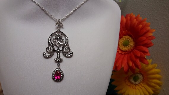 Marvelous sterling silver ruby Victorian/antique-… - image 2