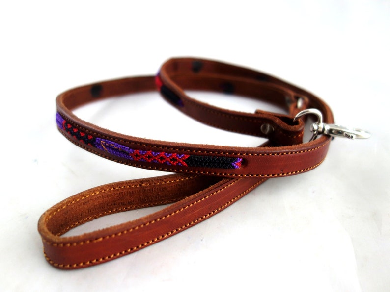 Dog leash ETHNO Leatherleash Hippie Macrame Leather Strap