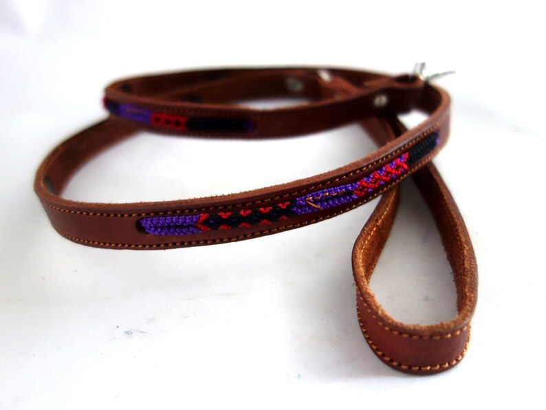 Dog leash ETHNO Leatherleash Hippie Macrame Leather Strap