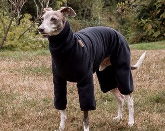 Fleece Dog Pajamas - Black | Greyhound, whippet, pitbull, xolo +