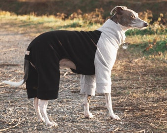 Fleece Hunde Pyjama - Schwarz & Grau Bio Baumwolle | Windhund, Whippet, Pitbull, Chihuahua +