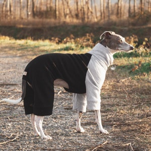 Fleece Dog Pajamas - Black & Grey Organic Cotton | Greyhound, whippet, pitbull, chihuahua +