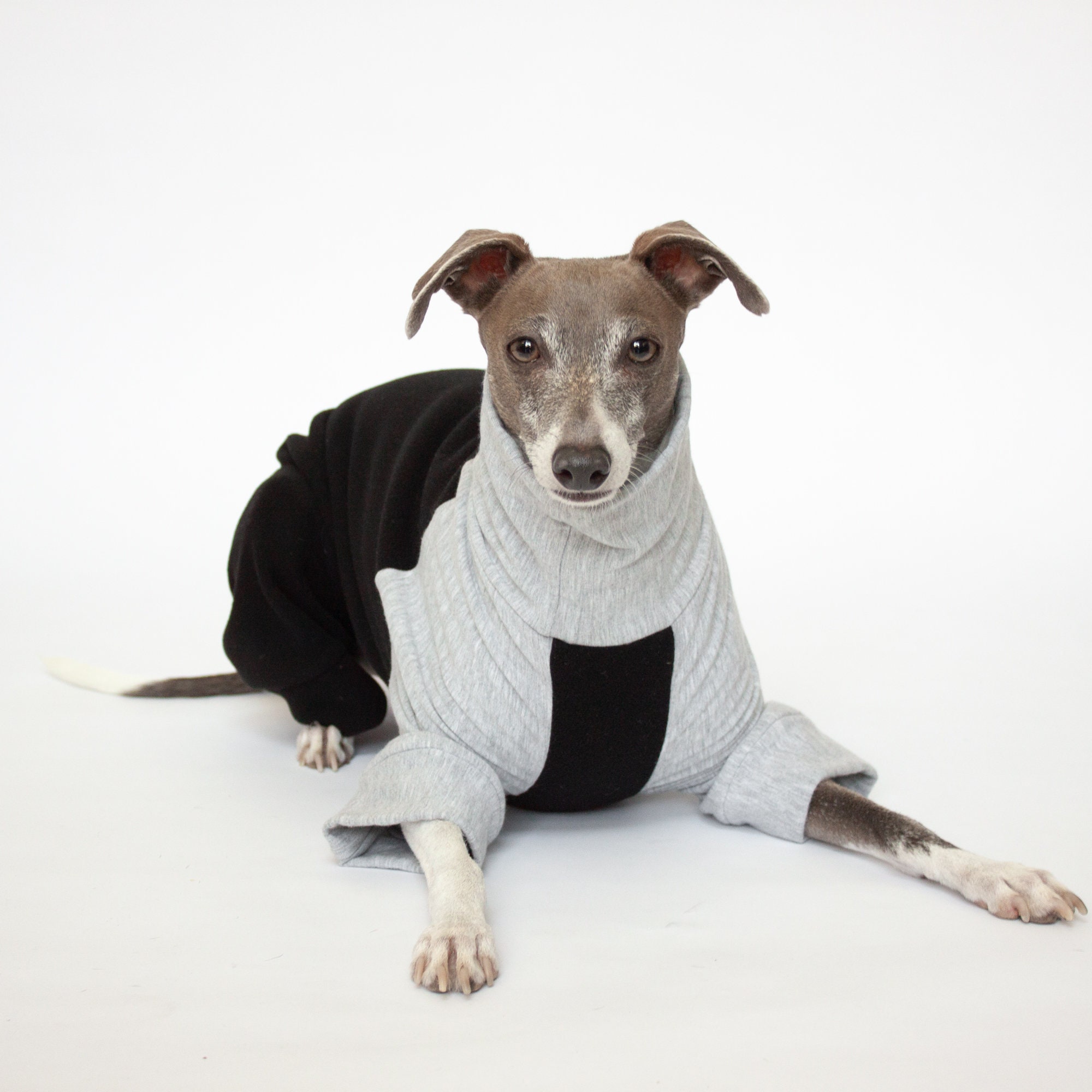 Fleece Dog Pajamas - Black & Grey Organic Cotton | Greyhound, Whippet ...