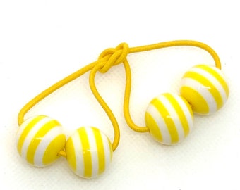 Yellow Hair Bobbles For Girls, Yellow Bead Hair Accessories.  Retro Hair Bobbles.