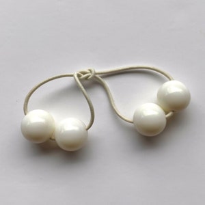 White Hair Bobbles.  White Hair Ball Ties For Girls. Retro Ball Hair Ties.