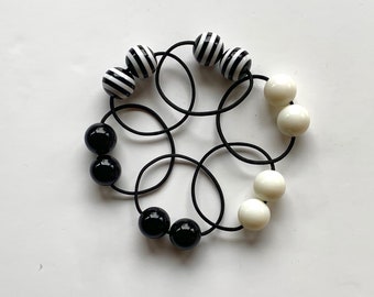 Black Hair Bobbles For Girls, Beaded Hair Tie Accessories.  Retro Hair Bobbles For Girls.