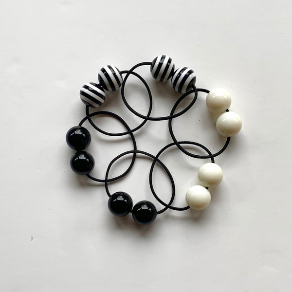 Black Hair Bobbles For Girls, Beaded Hair Tie Accessories.  Retro Hair Bobbles For Girls.