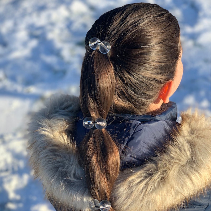 Cravatta Scrunchie Elastica Per Capelli Bambina – Grigio Trasparente Con Palline, Fermacoda Bt - 4