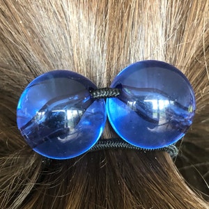 Blue Twin Ball Hair Bobbles for Girls.  Toddler Hair Bobbles.  Blue Retro Hair Baubles For Women.