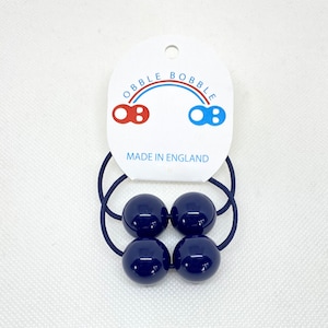 Navy Hair Bobbles For Girls, Twin Ball Hair Bobbles.  Toddler Hair Bobbles.  Retro Hair Baubles For Girls