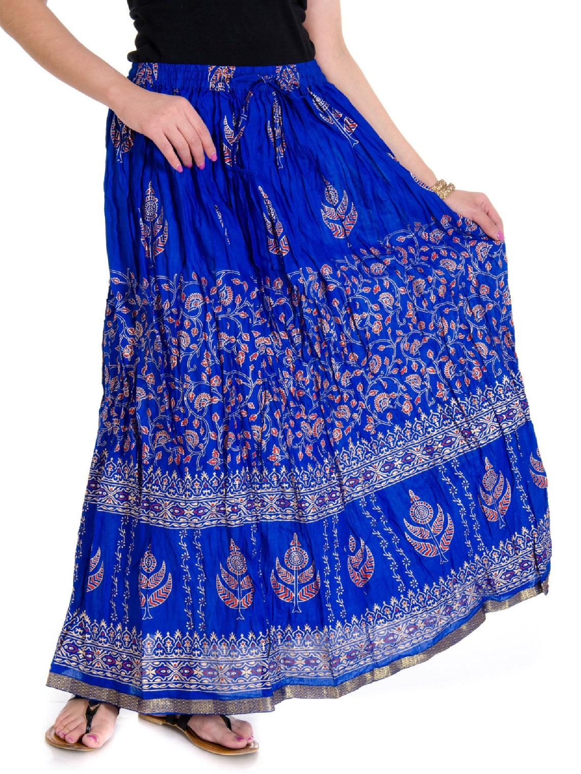 Indian Ethnic Look Maxi Straight Skirt Gold Printed Gypsy Long Etsy