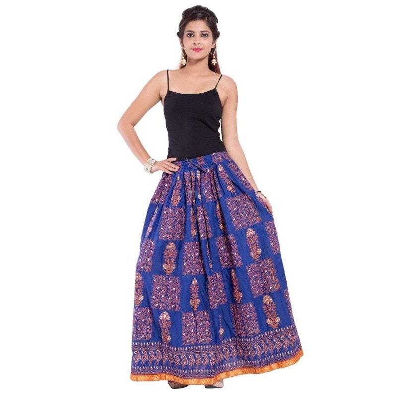 Indian Ethnic look Maxi Flare Skirt Gold Printed Gypsy long Etsy