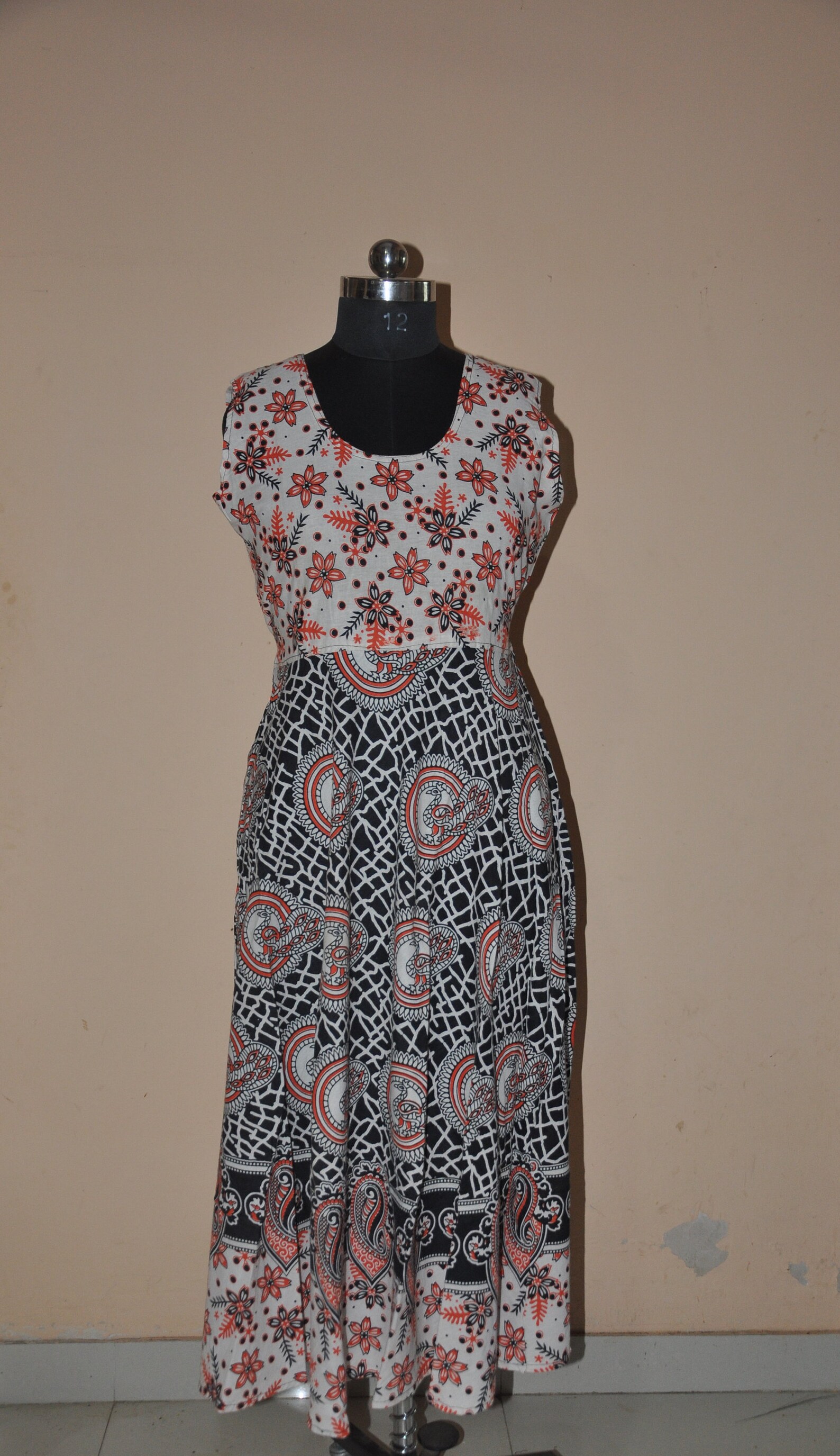 Rajasthani Peacock Printed Jaipuri Maxi Dress Sarong Dress | Etsy