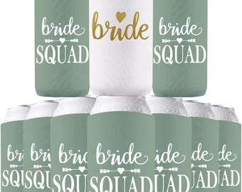 10 Pack Bride Squad Koozies | Bachelorette Wedding Doe Party | Truly Nutrl White Claw High Noon Seltzer Beer Skinny Can chiller Cooler Coozi