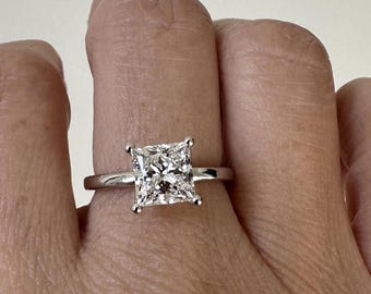 IGI Cert 1.46 ct VS2 D Princess Cut 14kt White Gold Lab Created Diamond Ring