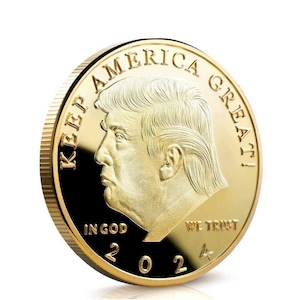 Gold TRUMP 2024 Re-election Coin | Acrylic Display Case | Patriot Commemorative Souvenir | Re-election USA MAGA America | Assassination