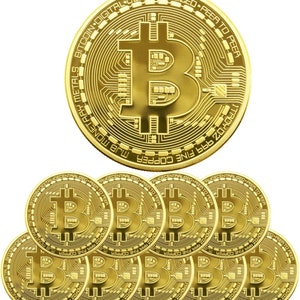 10Pcs Bitcoin Coin, Bitcoin Commemorative Coin 24K Gold Plated, 3mm BTC Cryptocurrency | Collectible Coin w Protective Case | Blockchain NFT