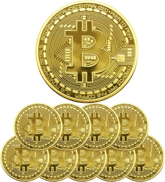 10Pcs Bitcoin Coin, Bitcoin Commemorative Coin 24K Gold Plated, 3mm BTC Cryptocurrency | Collectible Coin w Protective Case | Blockchain NFT