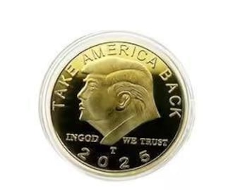 Sammlerstück Gold TRUMP 2025 Münze | realTrumpcoin mit Hülle | Patriot Telegram Gedenk Souvenir | Wiederwahl USA MAGA Make America Great