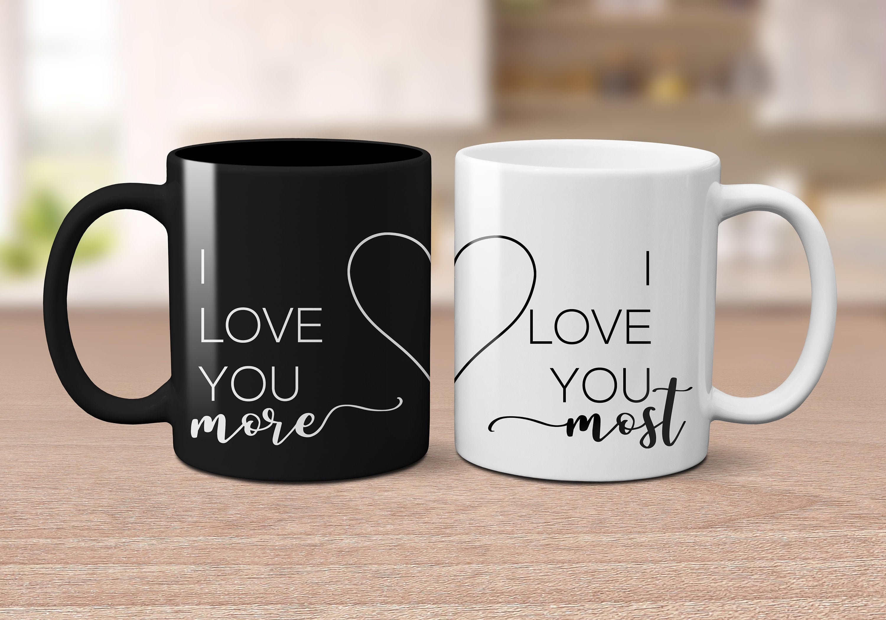 I love you more, I love you most cute couple mug SET, Anniversary