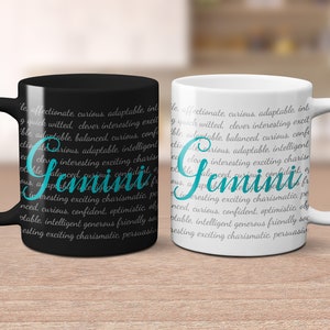 Gemini Mug, Zodiac Sign, Gift for Gemini, Typography Mug