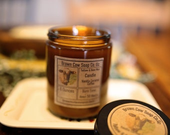 Natural Tallow and Beeswax- 8 oz. Amber Glass Jar Candle
