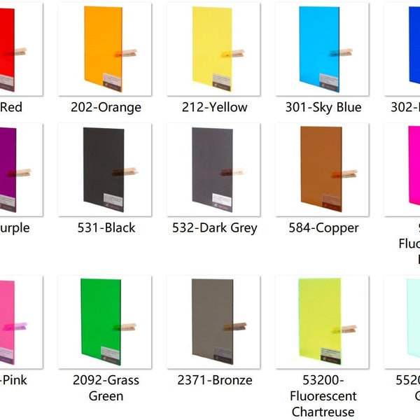 Acrylic (PMMA) Tinted Color Sheets, 3.0mm Thickness (.118"), 18 Colors/12 Sizes Available!