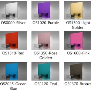 Acrylic (PMMA) One-Sided Colour Mirrors, 1.5mm Thickness (1/17"), 7 Colors/12 Sizes Available!