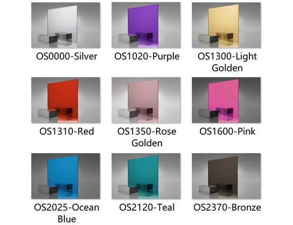 Acrylic PMMA One-sided Colour Mirrors, 1.5mm Thickness 1/17, 9 Colors/12  Sizes Available 