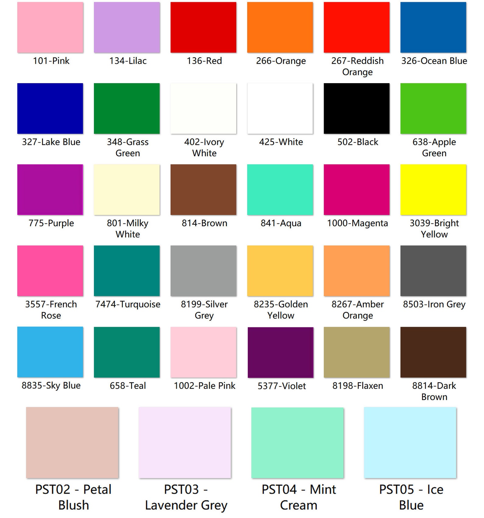 Full Sets of Acrylic (PMMA) Opaque/pastel Color Sheets With All 34 ...