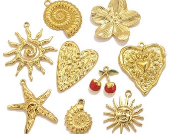 Stainless Steel Gold Pendant Bundle, 5pcs Per Style, Assorted Charms for Handmade Earrings & Jewelry DIY