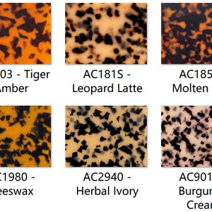 Dubbelzijdige celluloseacetaat schildpadvellen, 2,5 mm dikte (1/10") - 6 kleuren/5 maten beschikbaar!