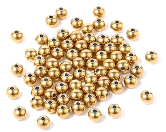 10–100pcs 304 Stainless Steel Ball Spacer Beads, 2–10mm, Steel or Warm 18K Gold-Tone PVD, DIY Jewelry Making Supplies