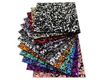 Full Sets of Acrylic (PMMA) One-Sided Chunky Glittering Sheets with All 12 Available Colors, One of Each in 5 Available Sizes!