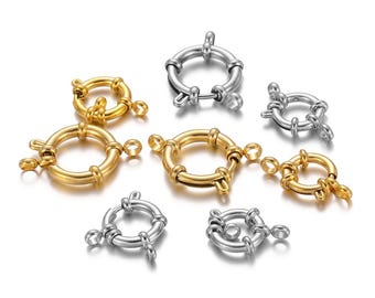 Round Spring Clasps, 4 Sets / 8 Connectors, 18K PVD Gold Plated or Steel Jewelry Findings for Bracelets & Necklaces