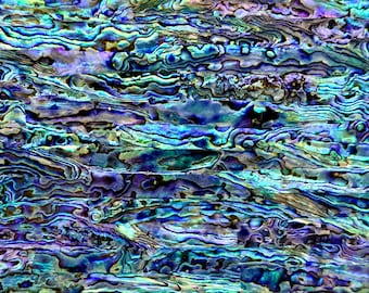 Acrylic-Enhanced/Enriched Natural New Zealand Abalone Upcycled-Shell Sheet, 9 1/2&quot; x 5 1/2&quot; (240mm x 140mm) - Sapphire Depths