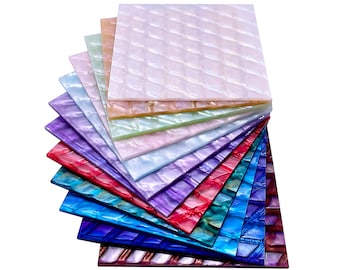 Full Sets of Acrylic (PMMA) Pearlescent Shell Sheets with All 12 Available Colors, One of Each in 5 Available Sizes!