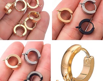 PVD Coated Chunky Huggie Hoops with Loop | Stainless Steel Hinged Hoops for Charms | 4 Styles | 10pcs Pack | Earring Findings