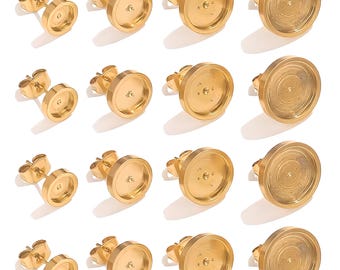 10pcs Stainless Steel Cabochon Stud Earring Blanks | Gold Tone Bezel Settings | Resin Stud Bases | 4 Sizes | DIY Jewelry Findings