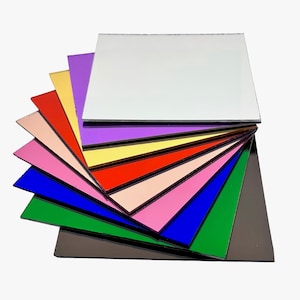 Juegos completos de espejos acrílicos (PMMA) de un solo lado de 1,5 mm (1/17") de color con los 9 colores disponibles, ¡uno de cada uno en 5 tamaños disponibles!
