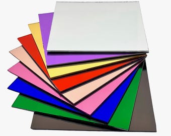 Full Sets of Acrylic (PMMA) One-Sided Colour 1.5mm (1/17") Mirrors with All 9 Available Colors, One of Each in 5 Available Sizes!