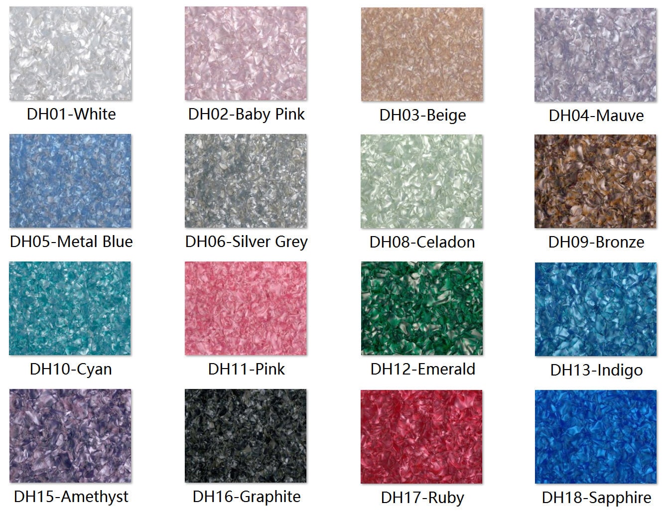 Acrylic (PMMA) Pearlescent Mineral Crystal Sheets, 3.0mm Thickness (.118"), 16 Colors/3 Sizes Available!