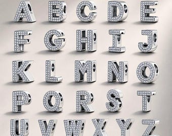 5pcs 925 Sterling Silver A-Z Pavé Letter Beads | Choose Your Letter | CZ Alphabet Spacer Charms for Snake Chain Bracelet