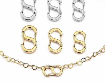 2-5pcs Stainless Steel S Clasp Connector, Double Gate Carabiner, Gold Plated or Steel, 5 Sizes, Necklace Bracelet DIY Jewelry Making