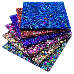 Full Sets of Acrylic (PMMA) Two-Sided Chunky Glittering 4.0mm Sheets with All 6 Available Colors, One of Each in 5 Available Sizes!