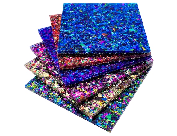 Full Sets of Acrylic (PMMA) Two-Sided Chunky Glittering 4.0mm Sheets with All 6 Available Colors, One of Each in 5 Available Sizes!