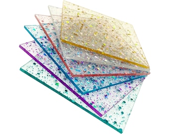 Full Sets of Acrylic (PMMA) 2-Sided Hexagon Chunky Glittering Sheets with All 6 Available Colors, One of Each in 5 Available Sizes!