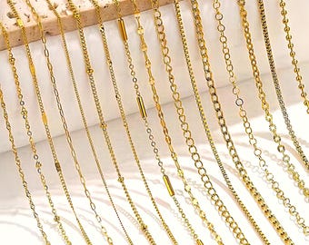 2 Meter Stainless Steel Bead Station Cable Chain| Steel or 18K PVD Gold | DIY Necklace Bracelet Jewelry Making Supplies